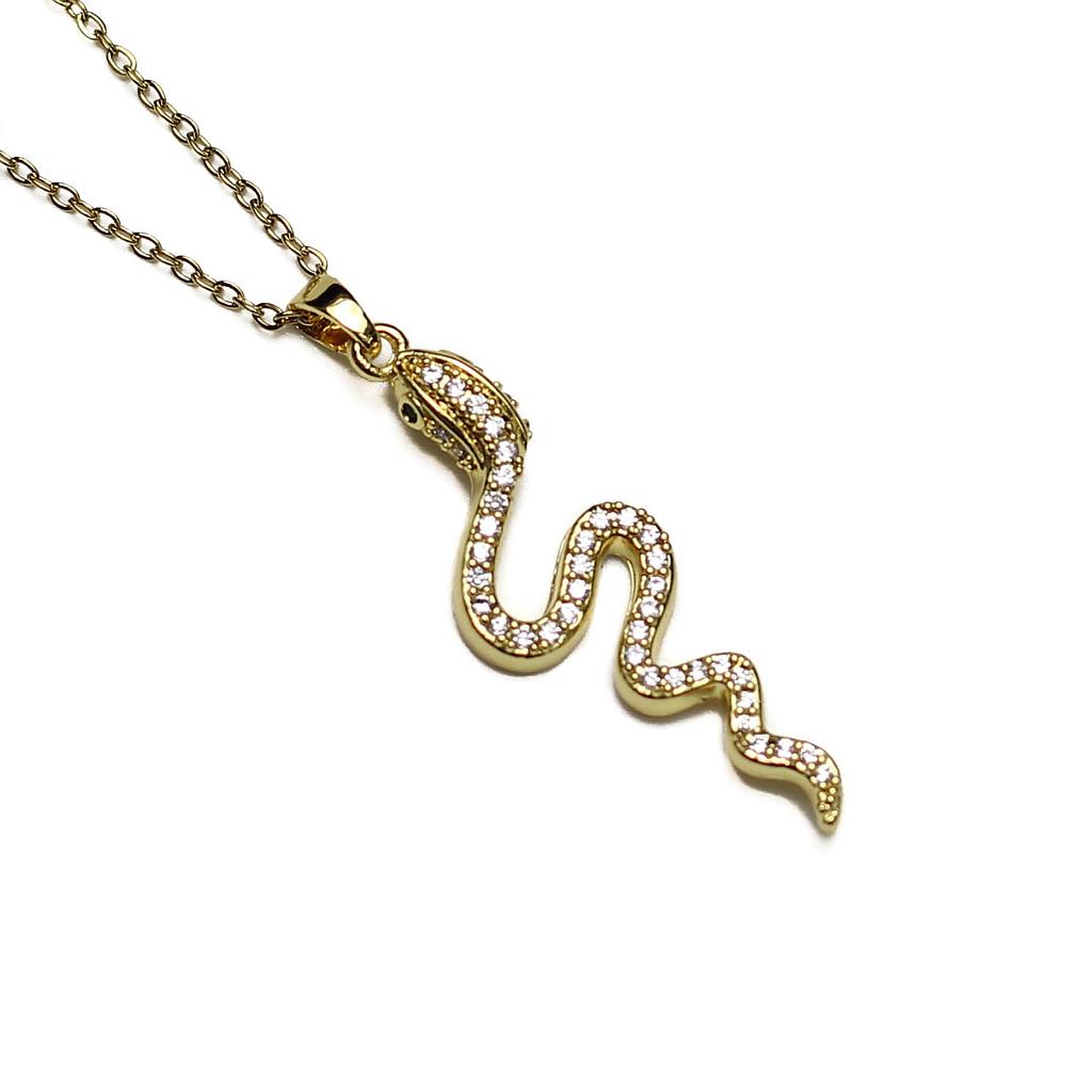 COL160801Collar Acero dorado con Serpiente y piedras