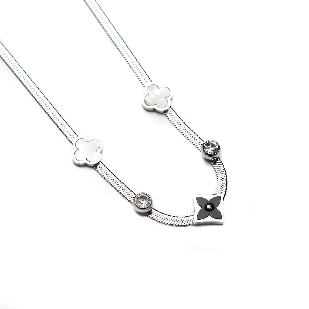 COL160821 Collar Acero Plateado pecho de cocodrilo con dijes