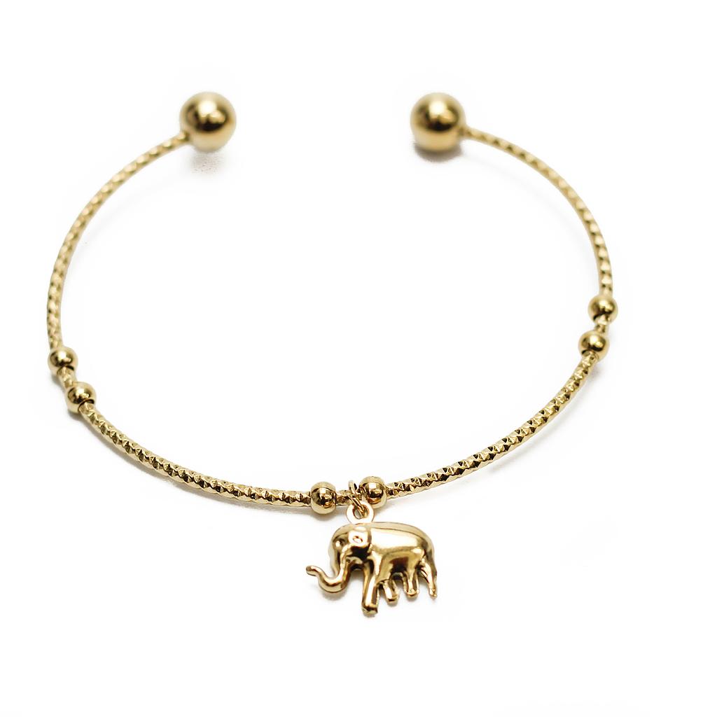 PUL160829 Pulsera Acero Dorada circular con dije elefante