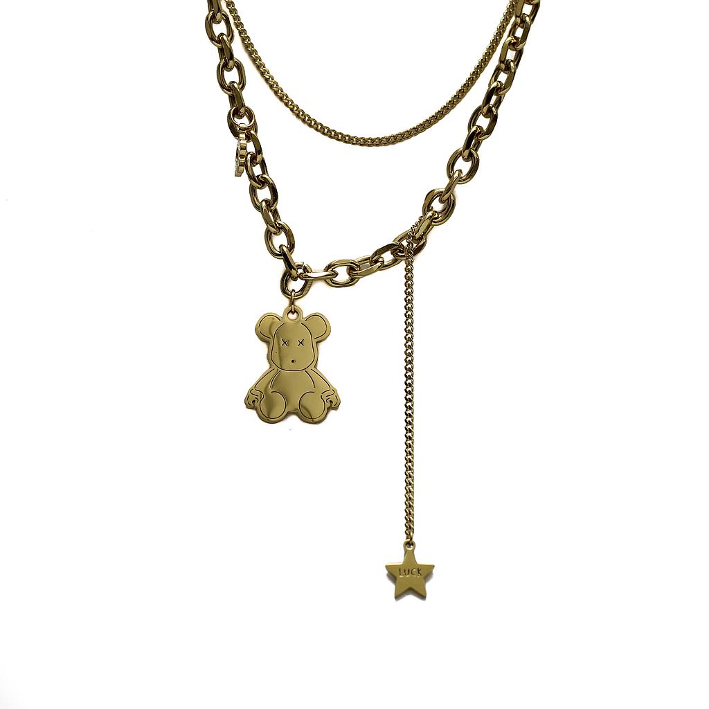 COL160846 Collar Acero Dorado cadena gruesa con dije de oso