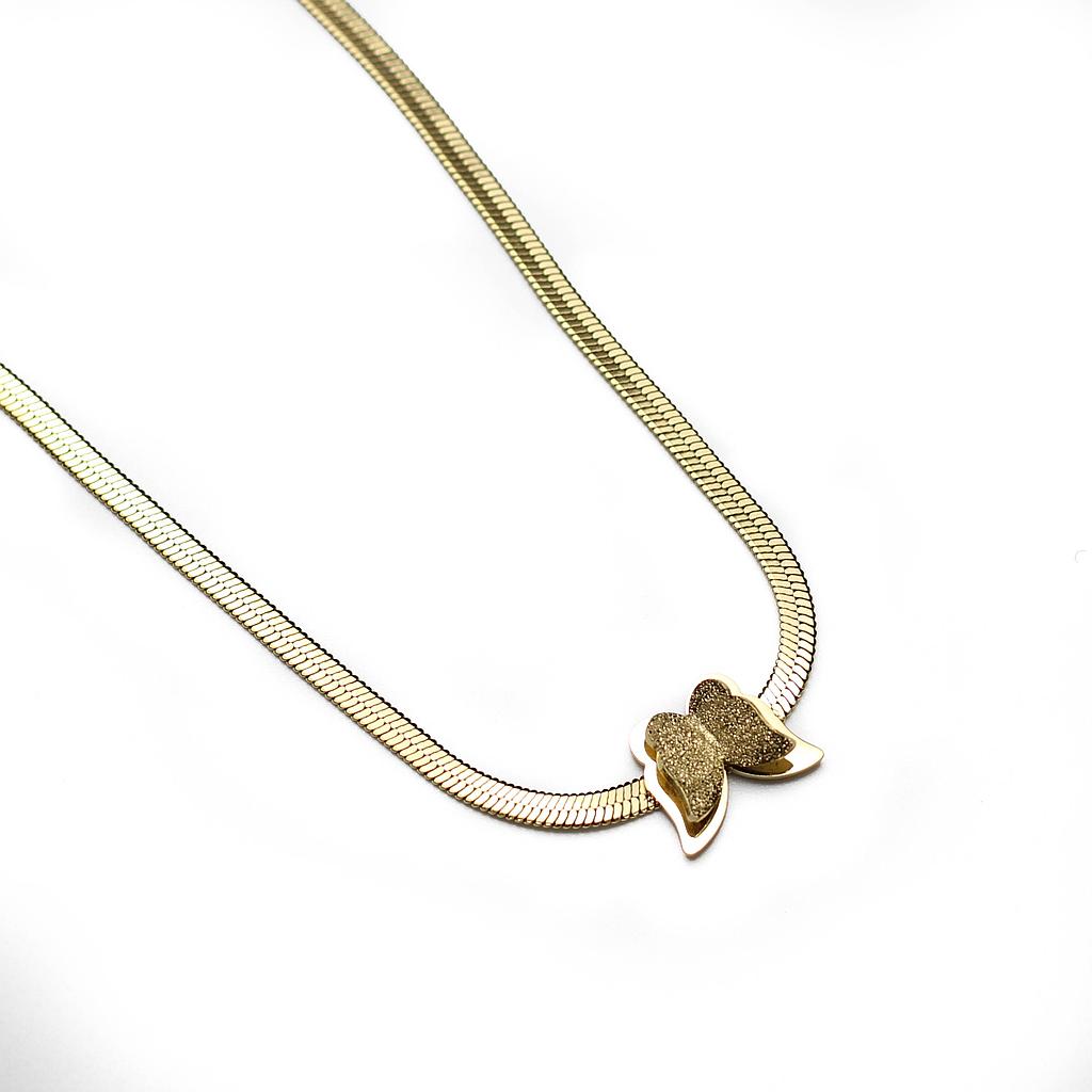 COL160864Collar Acero Dorado pecho de cocodrilo con mariposa 3d