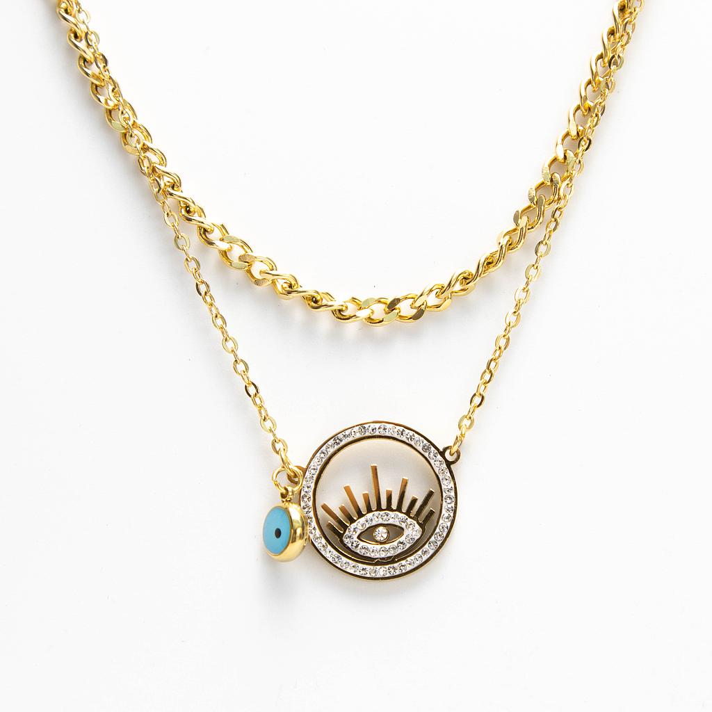 COL160855 Collar Acero Dorado dos ojos