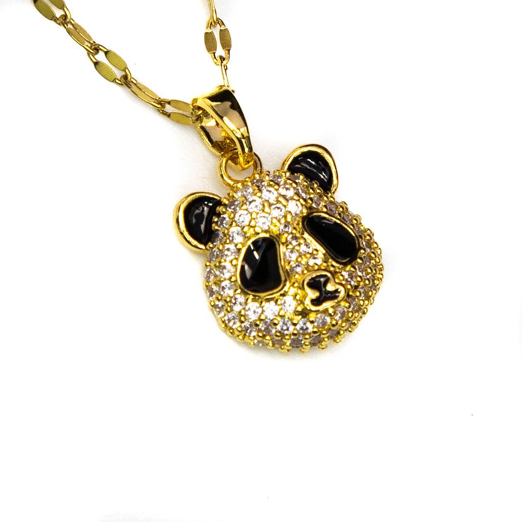 COL2344 Collar Acero dorado con osos y conejos de piedras pequeñas