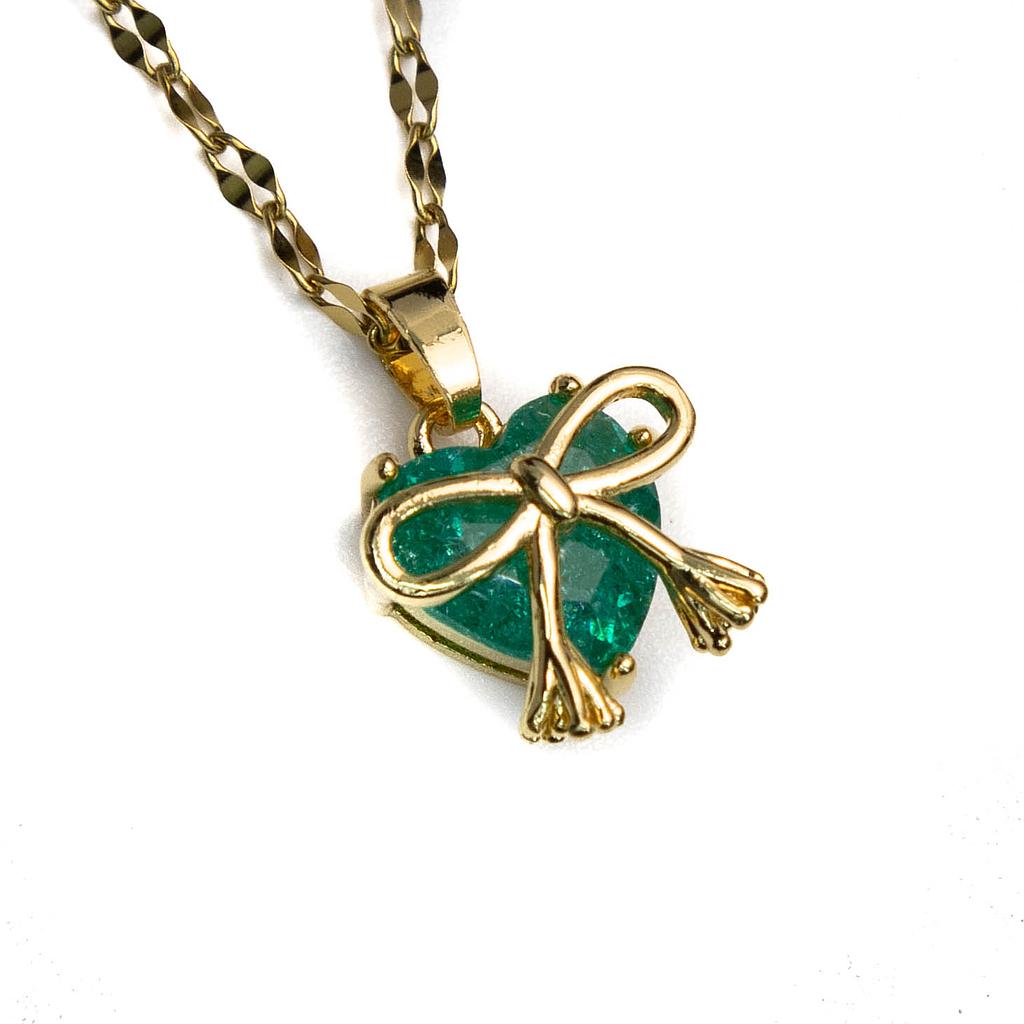 COL2336 Collar Acero dorado corazón chico con moño