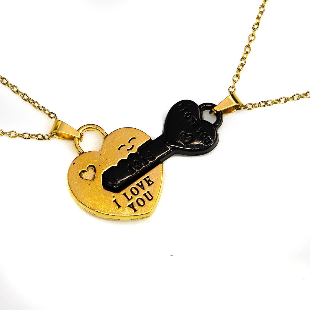 COL3201 Collar Duo corazón con llave bisutería