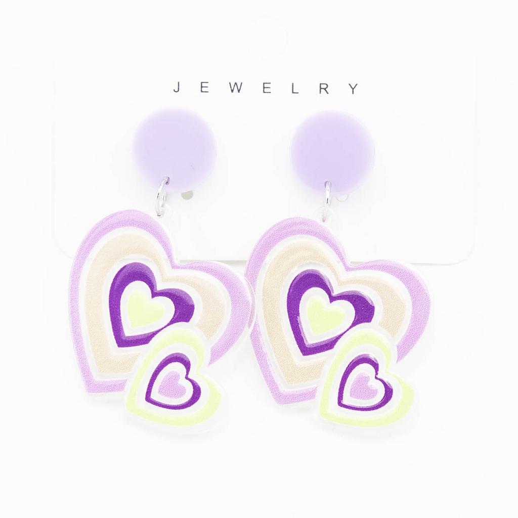 AR240005 Arete Plástico Corazón Lila