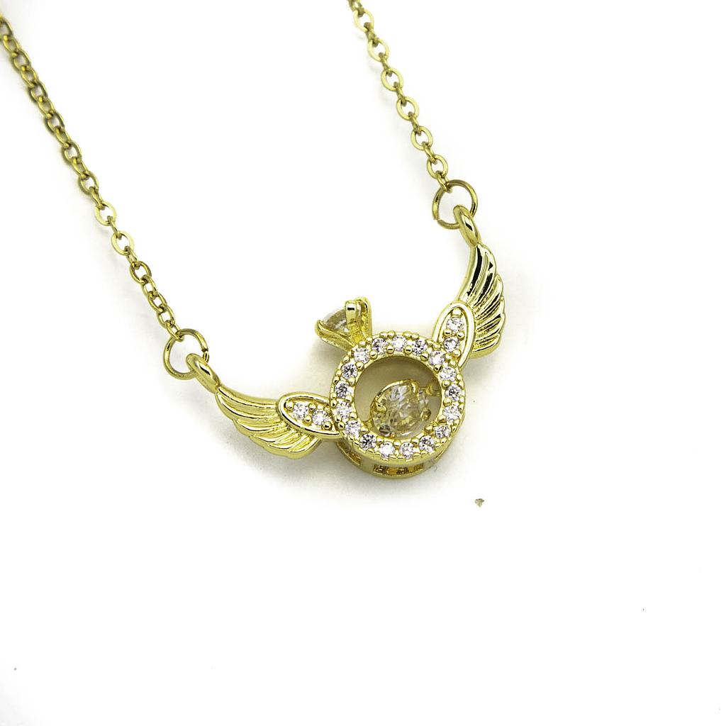 COL243202 Collar Acero Dorado Piedra con Alas