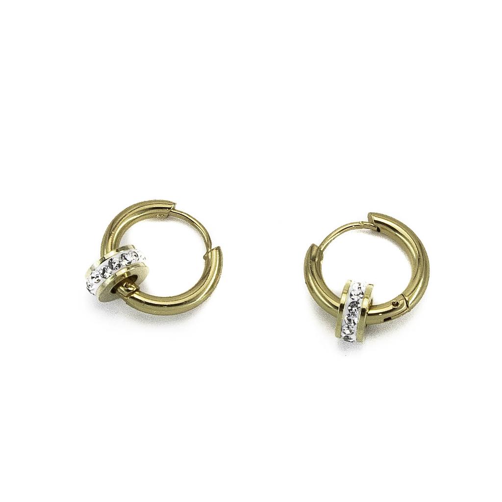 AR240323 Huggie Acero Dorado 15mm con Barril delgado de Piedras