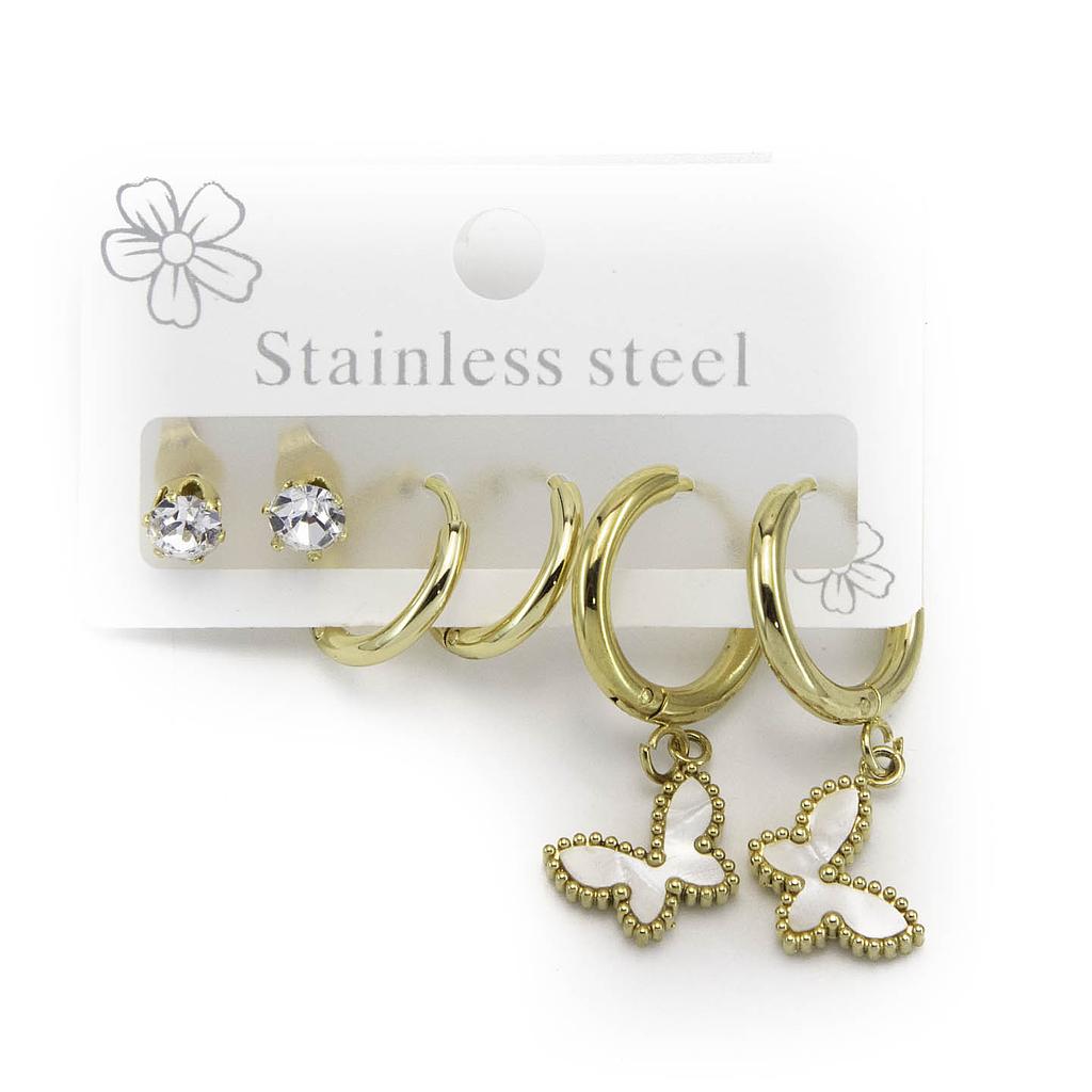 AR240327 Cartera Acero de 3 Pares Broquel/Huggie con Perla Madre