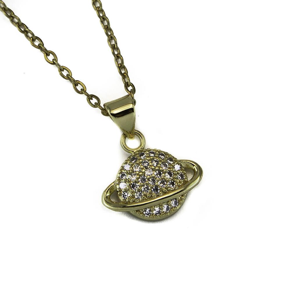 COL250404 Collar Acero Inoxidable Saturno con piedras miniatura