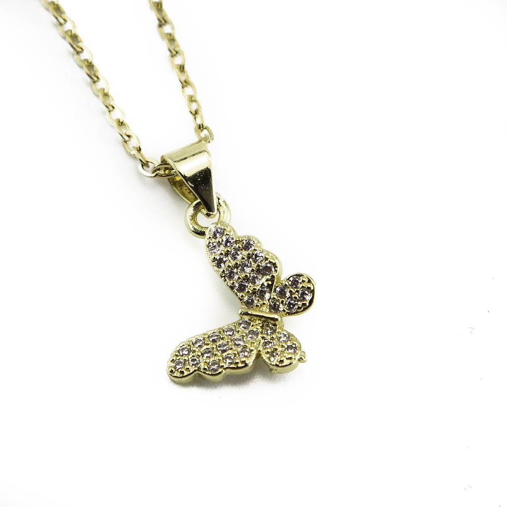 COL250405 Collar Acero Inoxidable Mariposa 1 cm con Piedras Miniatura