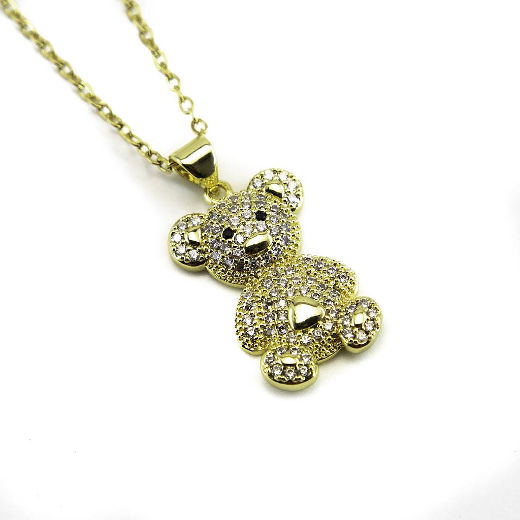 COL250430 Collar Acero Inoxidable Oso con Piedras Miniatura