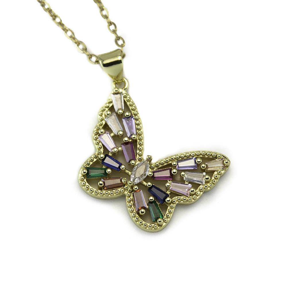COL250425 Collar Acero Inoxidable Mariposa de Colores Vitral