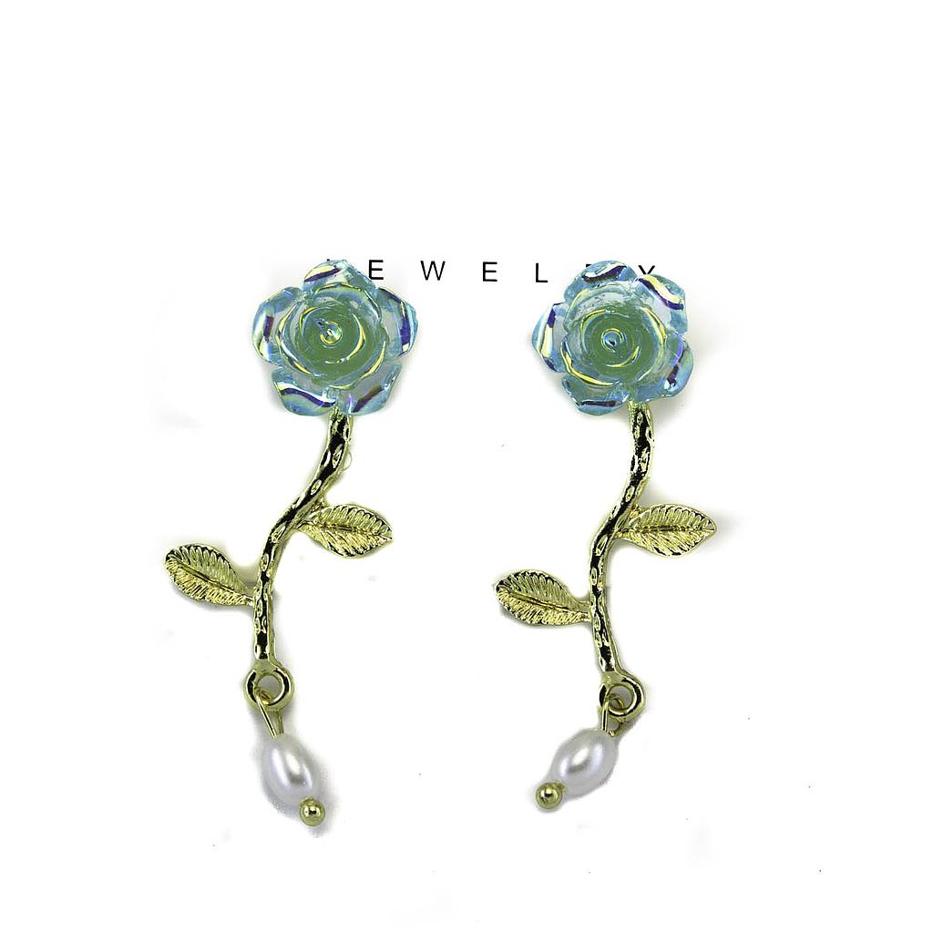 AR520057 Arete Bisutería Largo Flor con Tallo