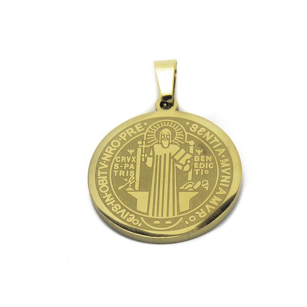 JE06 Dije Acero Dorado y Plateado de San Benito 2.5 cm