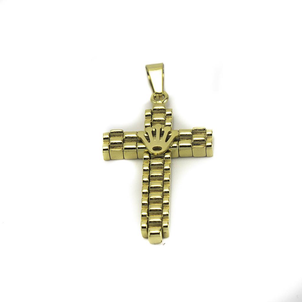 JE23110 Dije De Cruz con Corona Dorada 4 cm