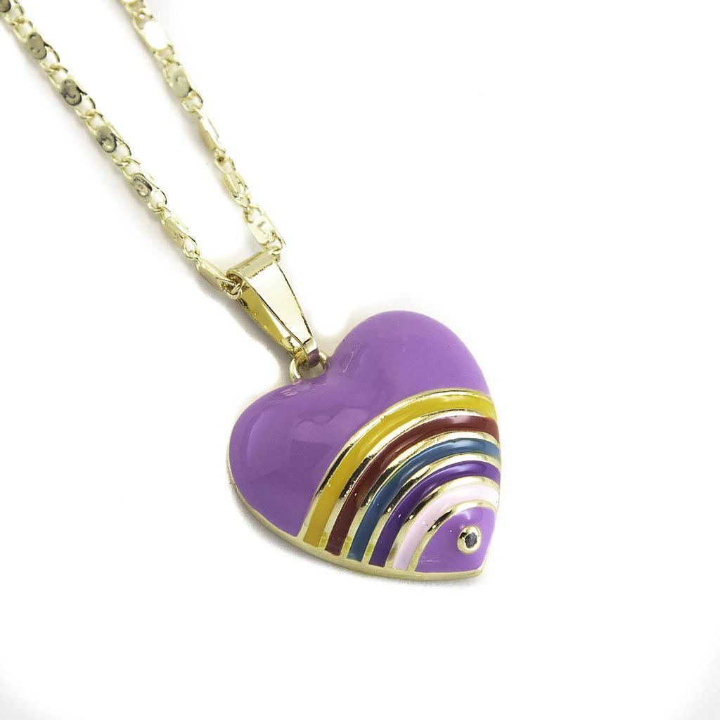 COL23611 Collar Acero Dorado de Corazón con Arcoíris