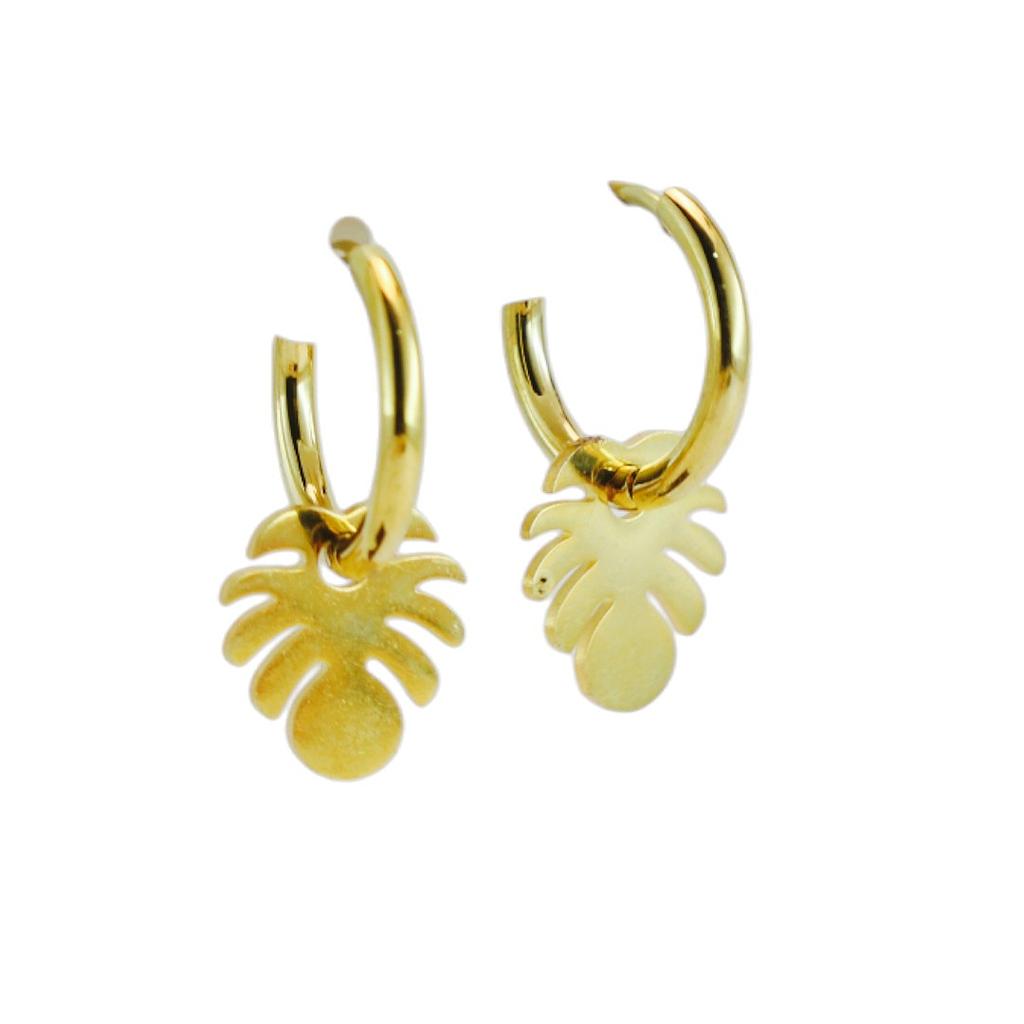 AR160711 Huggie Acero Hoja Tropical Colgante