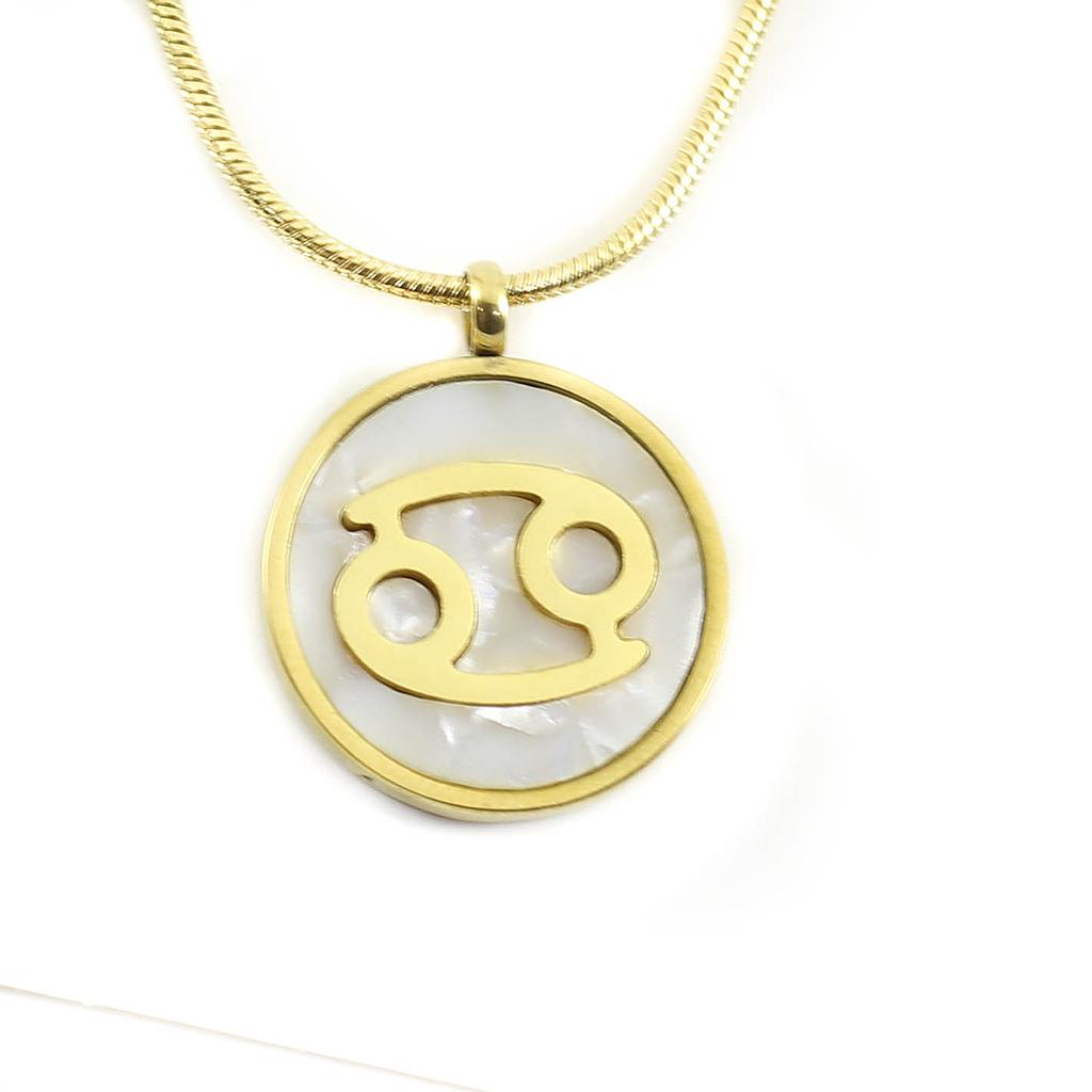 COL160810 Collar Acero Dorado Signos Zodiacales perla madre