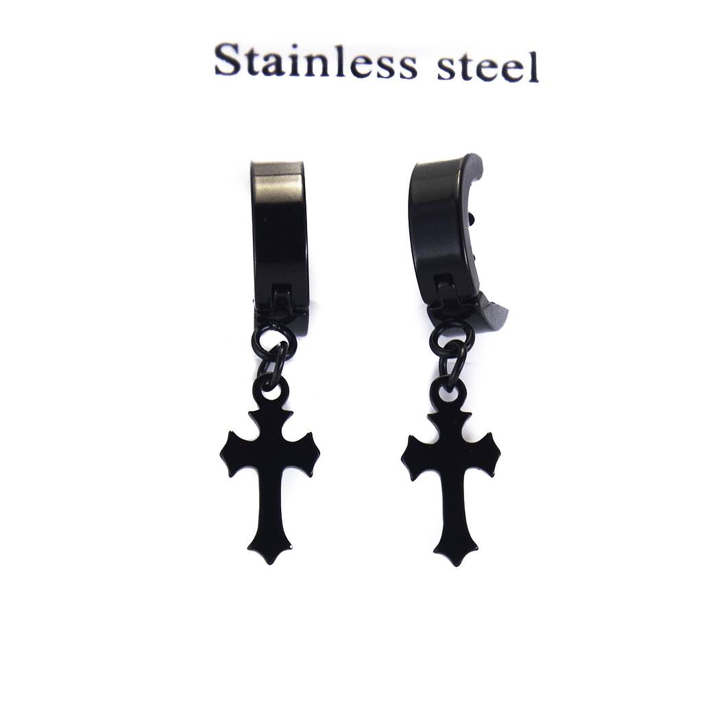 AR21402 Arete Plateado y negro 14 mm de cruz