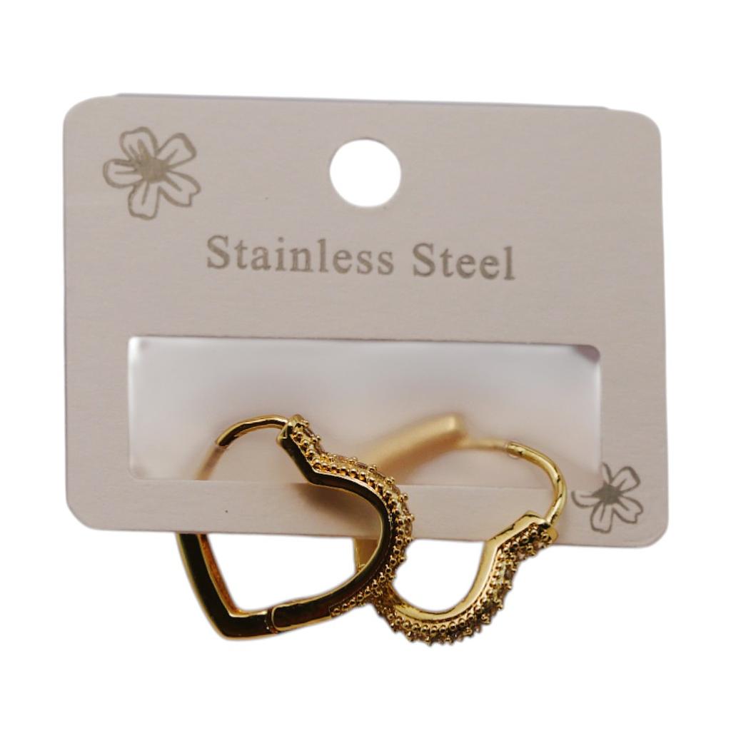 AR261 Arracada Dorada Acero Corazón piedras 1.5 cm