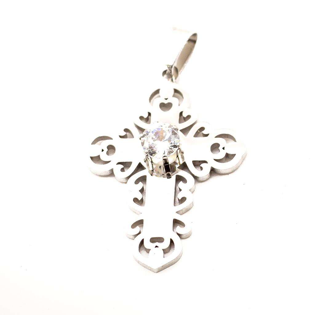 JE95 Dijes Acero Cruz Plateada