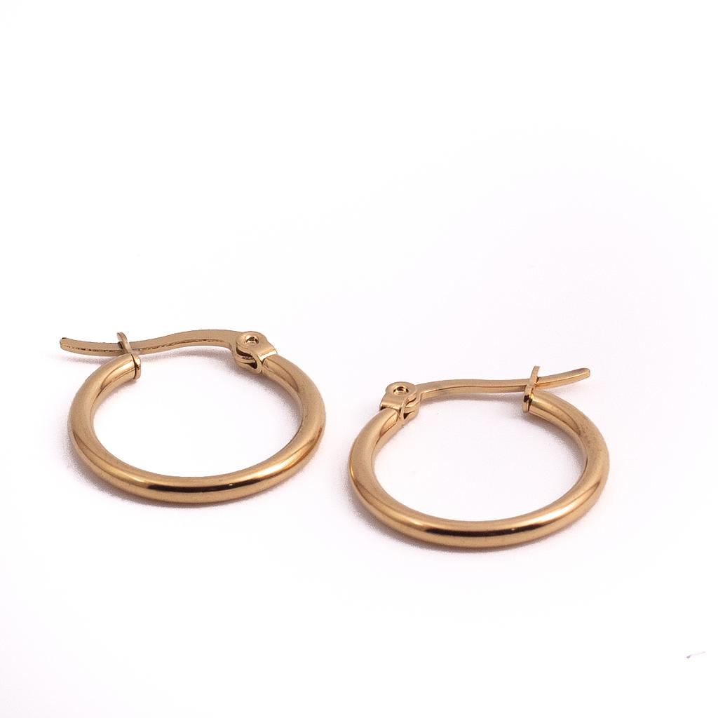 AR001 Arracada Acero Redonda Dorada 15 mm