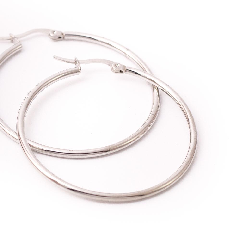 AR010 Arracada Acero Redonda Plateada 50 mm