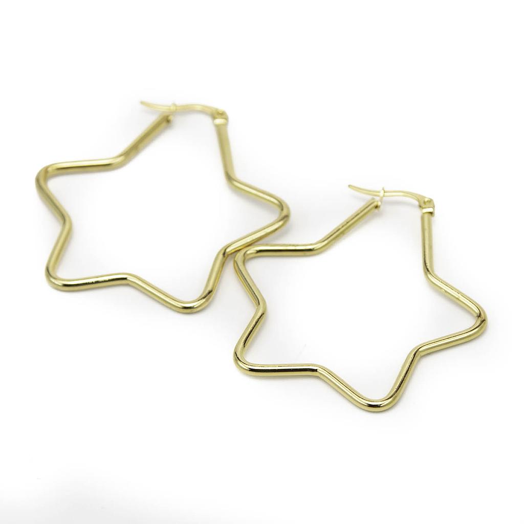 AR020	Arracada Acero Estrella Dorada 50 mm