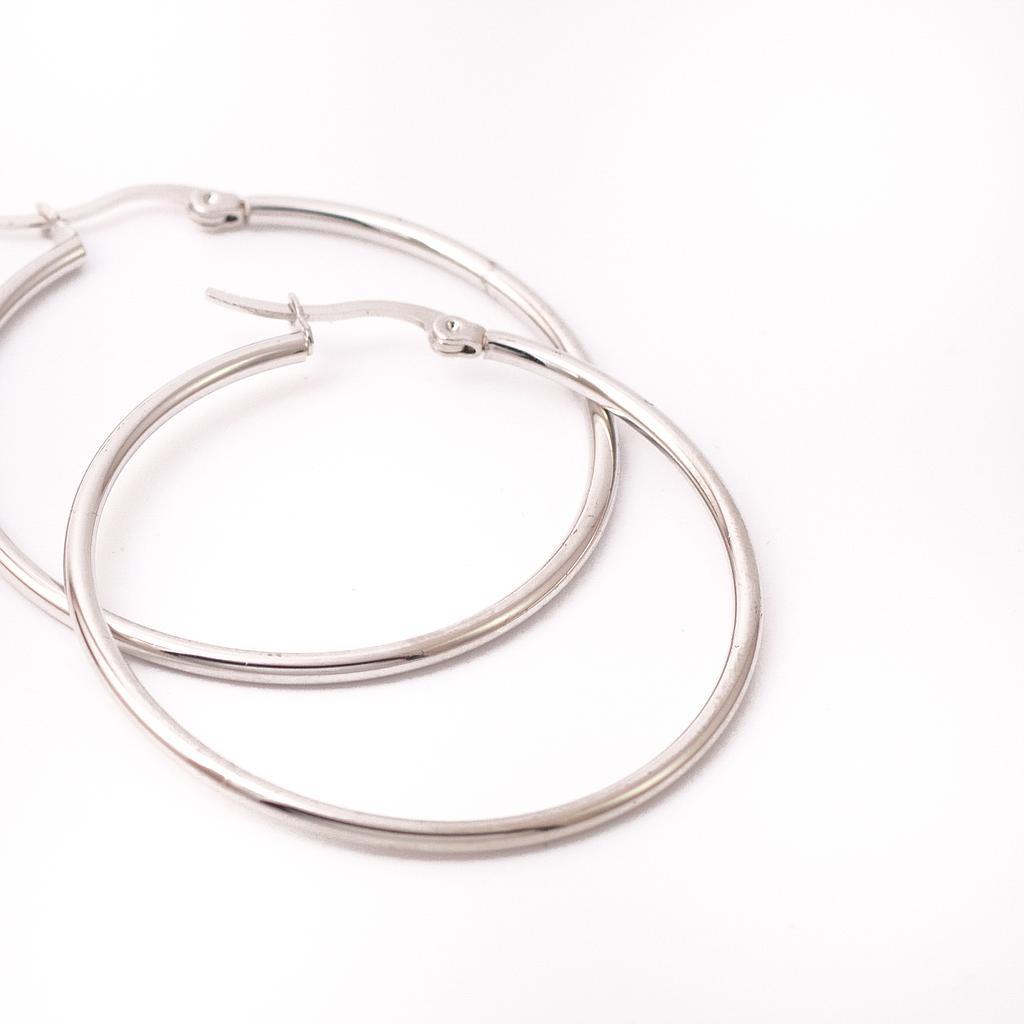 AR013 Arracada Acero Redonda Plateada 60 mm