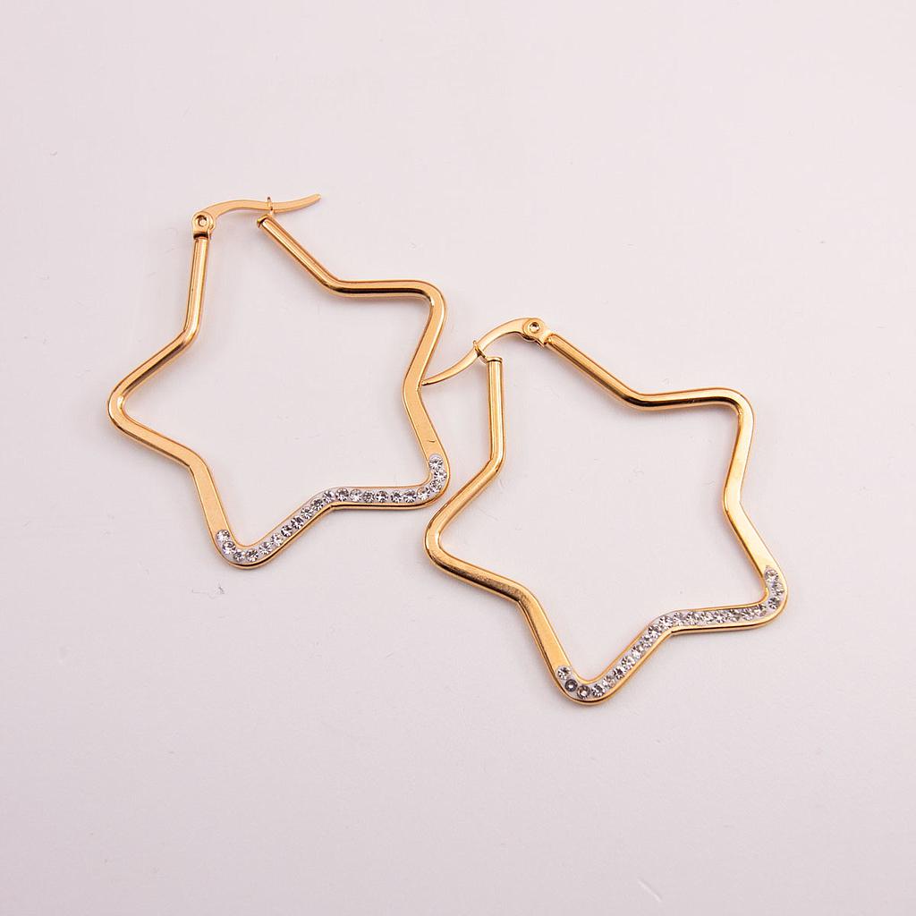 AR20121	Arracada Acero Estrella con piedras blancas 4 cm