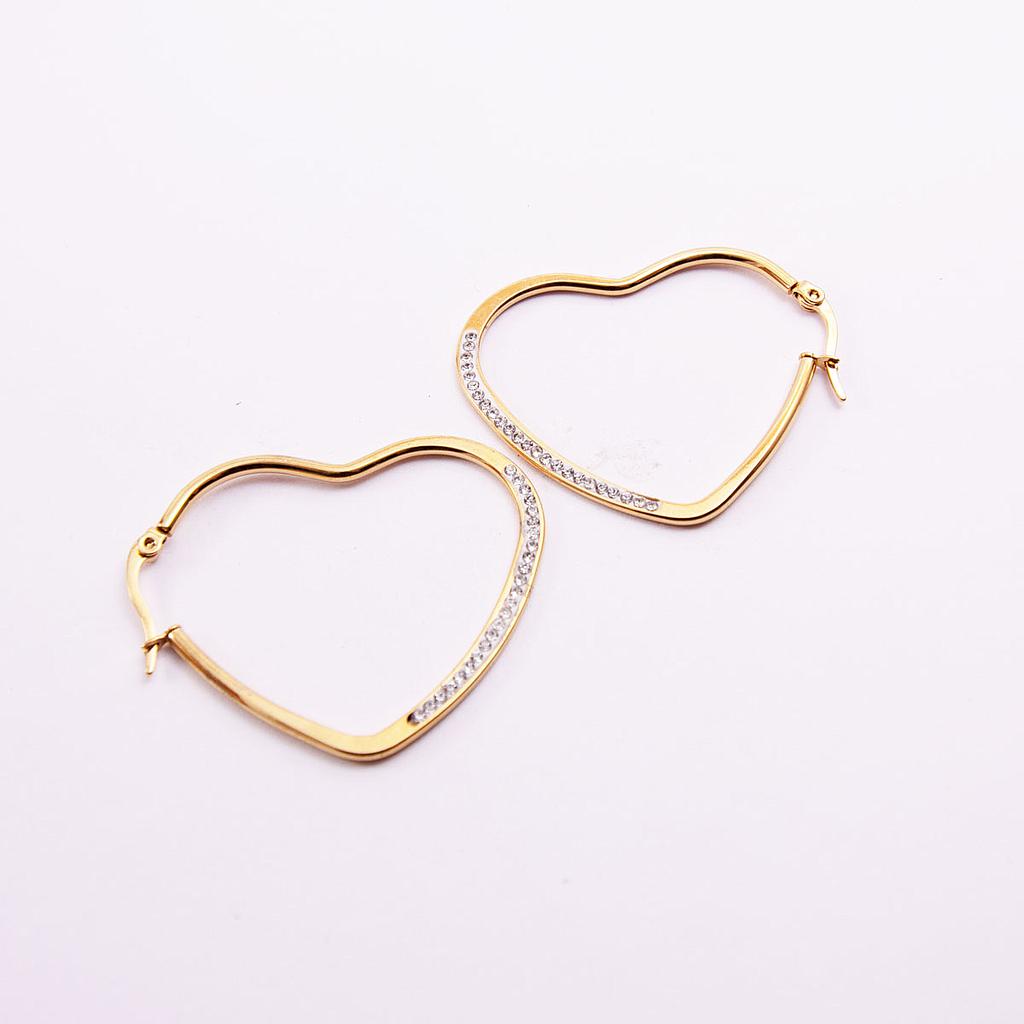 AR20122 Arracada Acero Corazón con piedras blancas 4cm