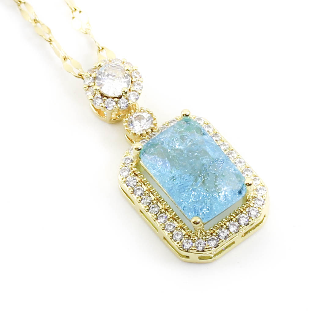 COL2346 Collar Acero dorado piedra rectangular color